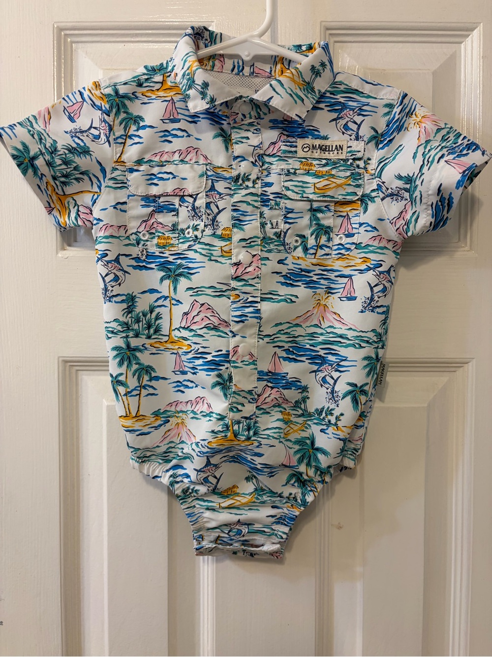 Magellan Outdoors Infant Boys' Colorful Tropical Print Fishing Shirt-Romper 6-9M